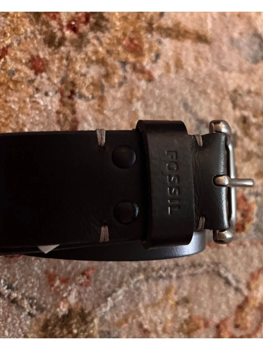 Fossil Brody Men's Genuine Leather Black Belt Size 44/110 with Silver Buckle